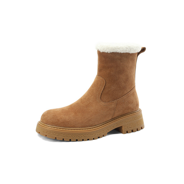 Side zipper frosted ankle boots A74 Caramel
